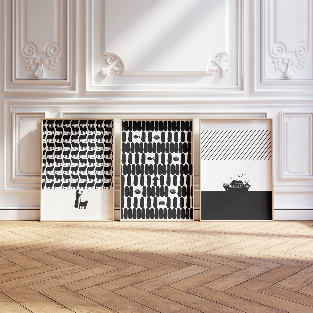 Set of 3 Black & White Christian Wall Art Abstract Bible Verse Prints ...