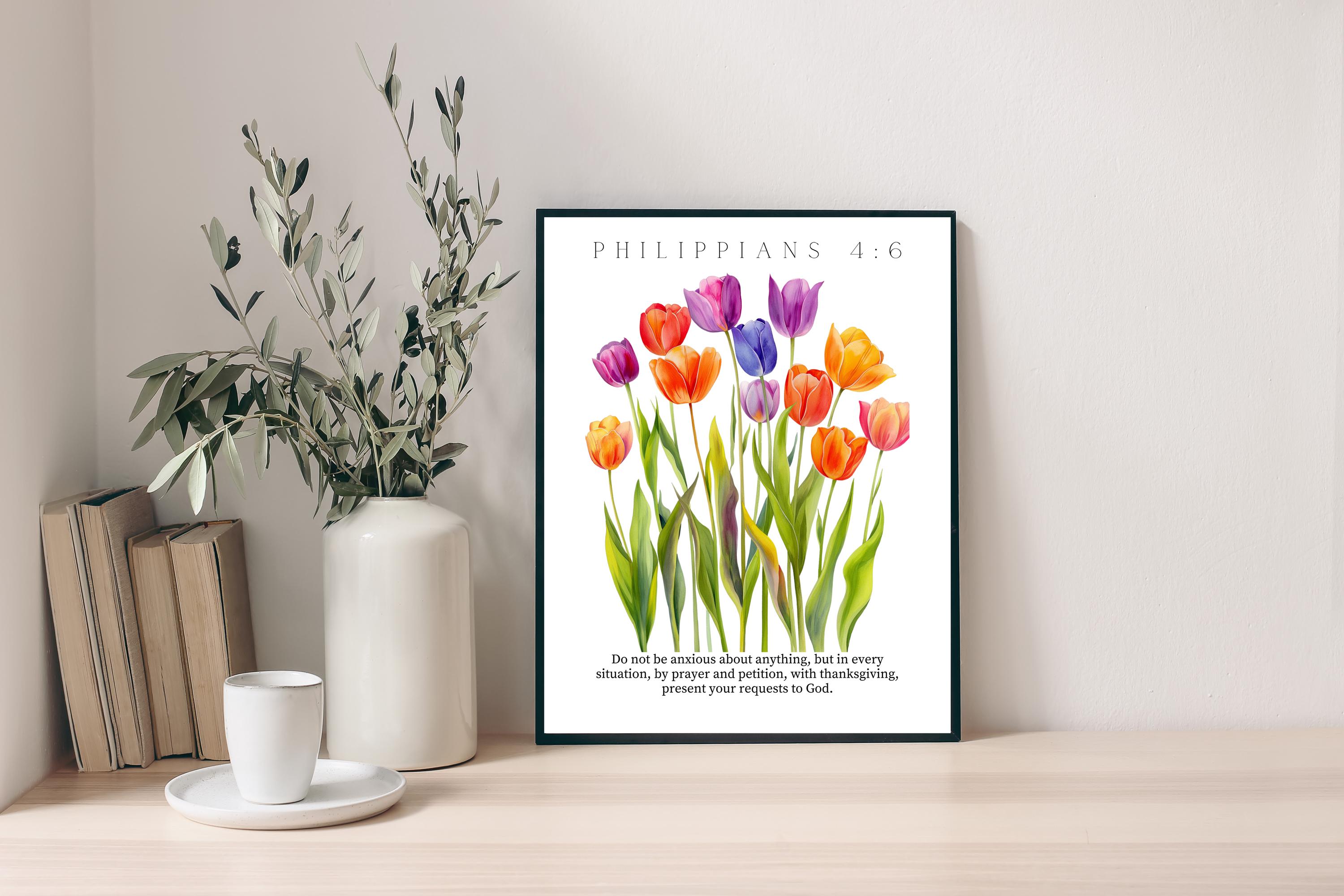 Philippians 4:6 Wall Art Printable, Tulip Floral Bible Verse Print ...