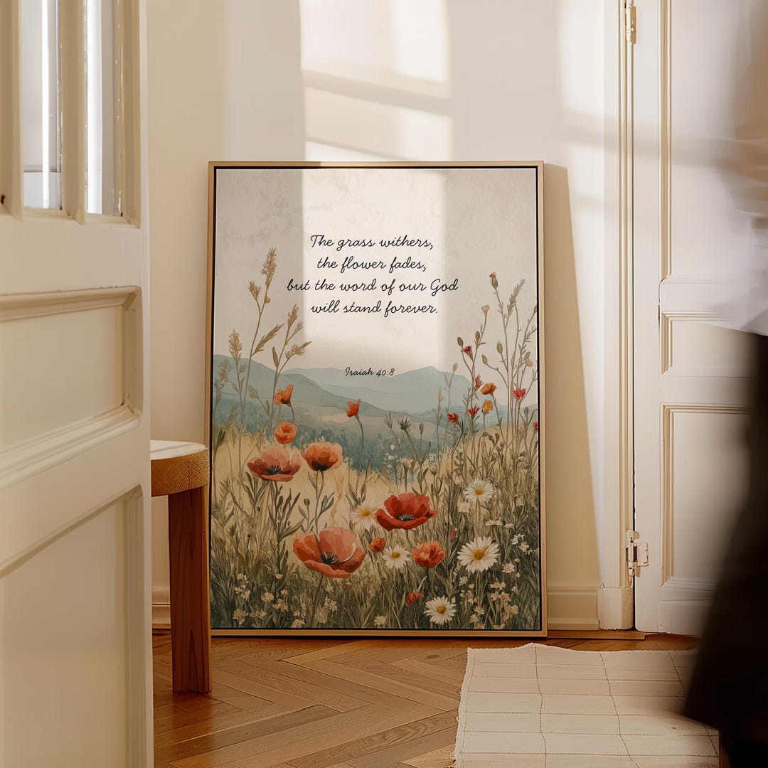 Floral Bible Verse Framed Canvas Art, Isaiah 40 8 Wall Art, Wildflower ...
