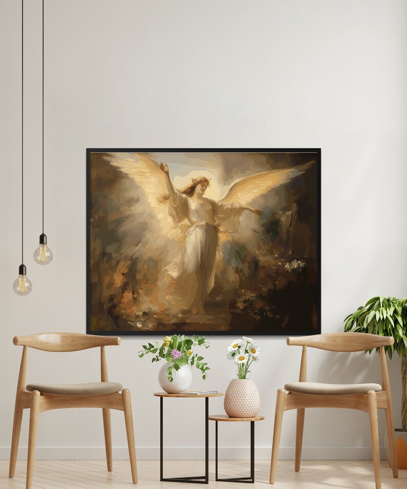Vintage Guardian Angel, Printable Wall Art, Religious Painting Digital
