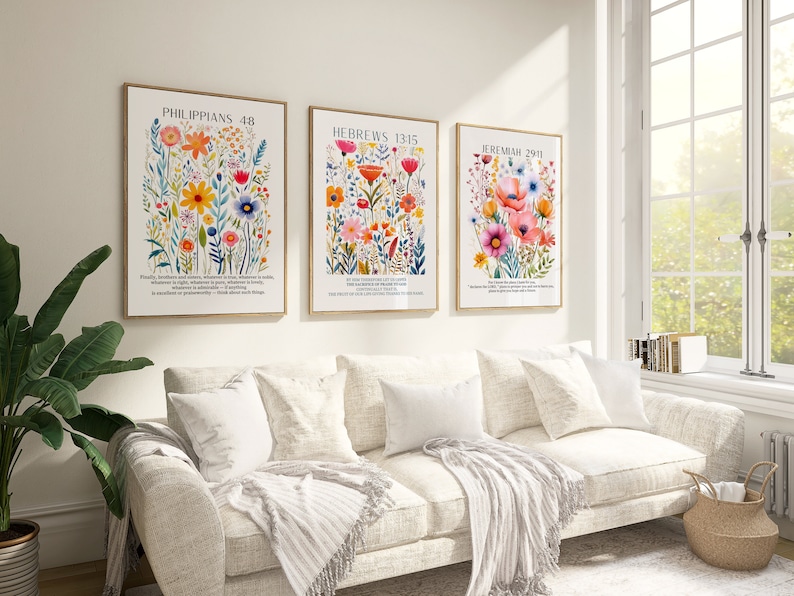 Set of 3 Floral Scripture Art Bible Verse Wall Art Psalm Floral Set ...