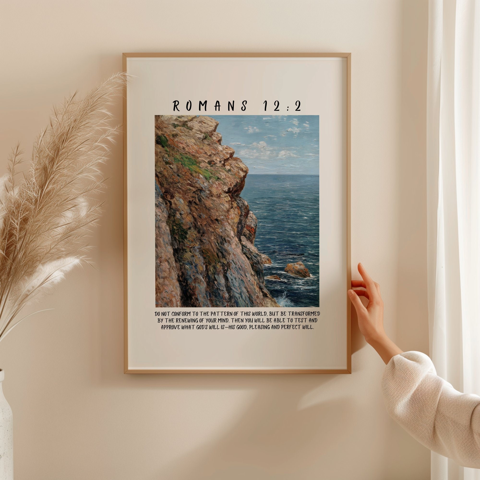 ROMANS 12:2 Coastal Scripture Art, Vintage Bible Verse, Coast View Poster, Scripture Printable, Christian Are, Seaside Poster