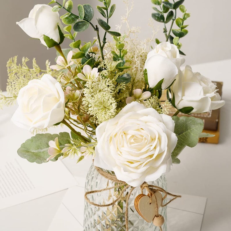 White Fake Flowers With Vase Silk Roses Artificial Flowers in Etsy