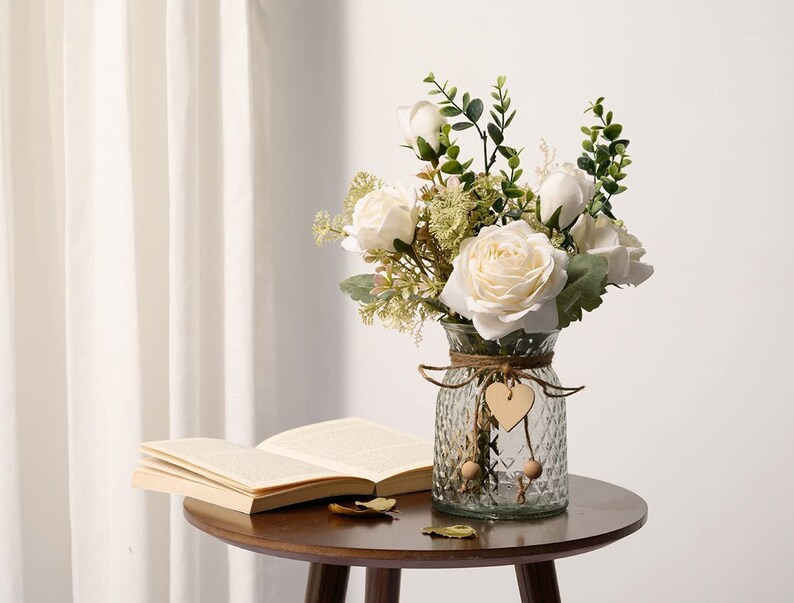 White Fake Flowers With Vase Silk Roses Artificial Flowers in Etsy
