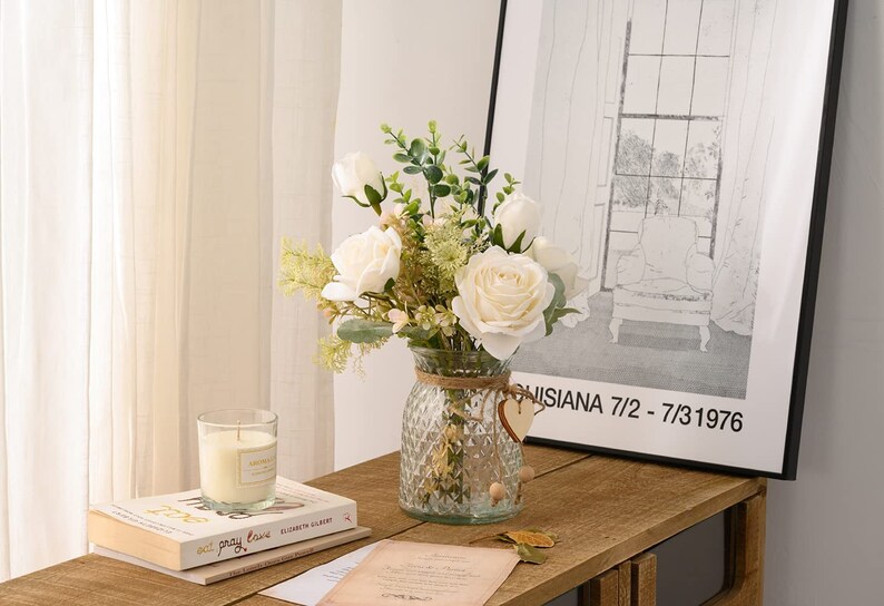 White Fake Flowers With Vase Silk Roses Artificial Flowers in Etsy