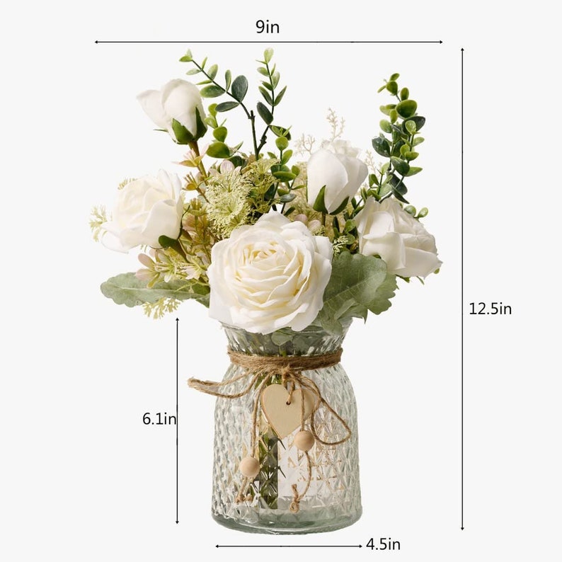 White Fake Flowers With Vase Silk Roses Artificial Flowers in Etsy
