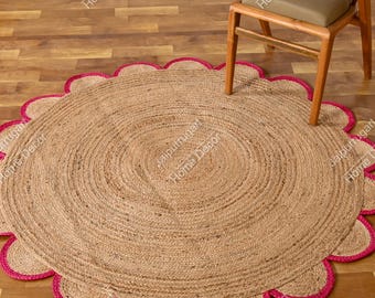 Indian Handmade Natural Round Jute Rug Bedside Round Rug Circle Rug New Home Gift Boho Home Decor Patio Rustic Round Rug Table Round Rug