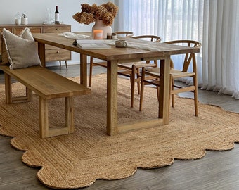 Natural Jute Rug - Wavy Edge Rug, Scalloped Jute Rug, Bohemian Rug, Jute Scalloped Rug, Jute Rug Rectangular, Scallop Jute Rug, Custom Rug