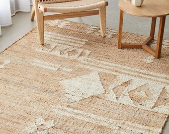 5x7,6x9 Jute Rug Ivory Flower Natural Jute High Quality Hand Woven Premium Quality Boho Style Rug Moroccan Nordic Rug Bohemian Decor Rug