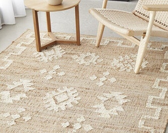 9x12 10x14 Jute Rug Ivory Flower Natural Jute High Quality Hand Woven Premium Quality Boho Style Rug Moroccan Nordic Rug Bohemian Decor Rug