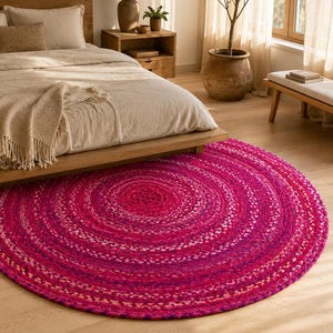 Hand Braided Bohemian Colorful Cotton Chindi Area Rug multi color Home Decor Rugs cotton area rugs Round Rug Home Decor Rag Rug Area Rug