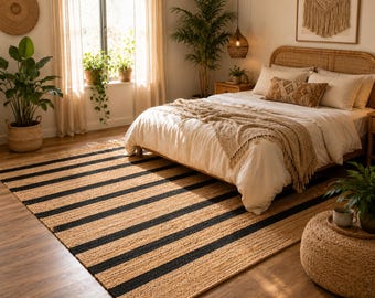 Handwoven Jute Hemp Area Rug, Natural Fiber Rustic Living Room Rug, Eco Friendly Hemp Runner ,Hand Loomed Rug, Bohemian Rug,Custom Size Rug