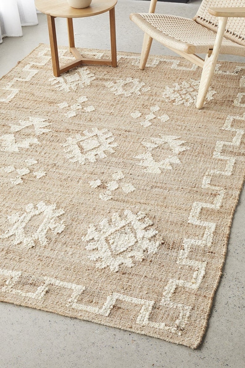9x12 10x14 Jute Rug Ivory Flower Natural Jute High Quality Hand Woven Premium Quality Boho Style Rug Moroccan Nordic Rug Bohemian Decor Rug