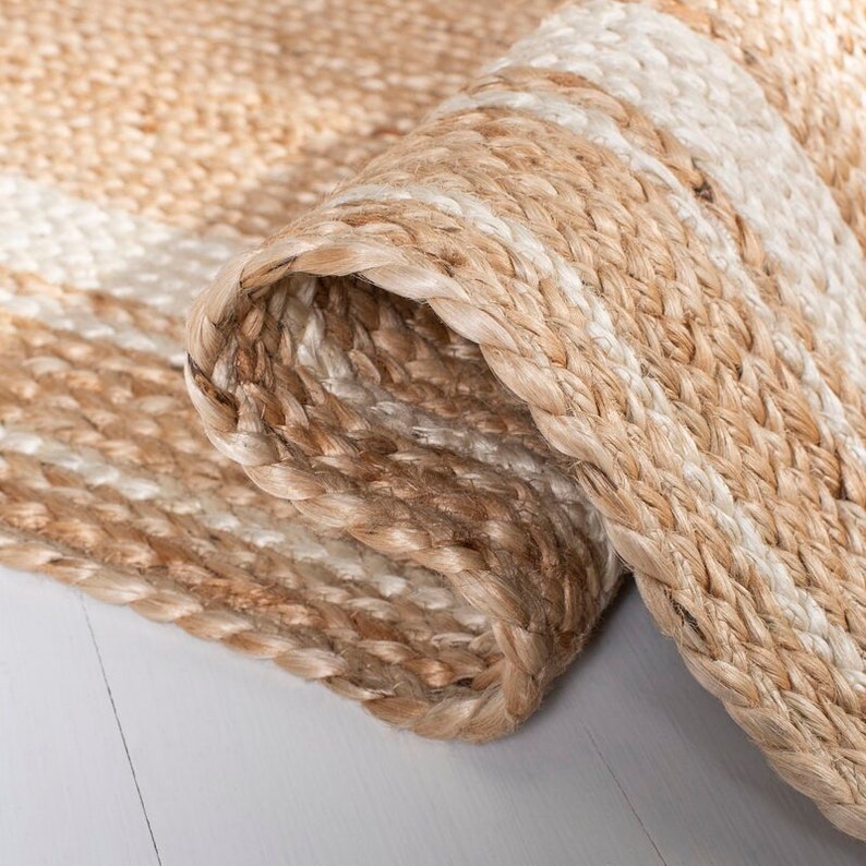 White bordered jute rug Handmade Natural jute Rug, Square Carpet, Rectangle Rug, jute area rug, Braided carpet,Bohemian rug ,jute Runner rug