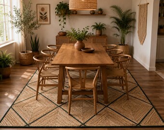 Natürlicher Juteteppich Juteteppich geflochtener Teppich Boho-Juteteppich Rechteckiger Juteteppich, Boho-Dekorteppich, Juteteppich, quadratischer Juteteppich