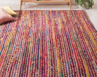 Tapis indien chindi multicolore fait main, tapis chindi en coton - Tapis de sol décoratifs, tapis de yoga, tapis décoratif fait main pour la maison