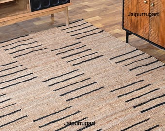 Black & Natural Hemp Jute Rug: Hemp Jute Rugs-Extra Large Jute Rugs Jute Rugs ,checkerboard jute Rug, Large Area Hemp Rug For Livingroom Rug