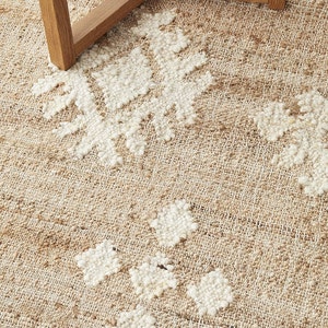 9x12 10x14 Jute Rug Ivory Flower Natural Jute High Quality Hand Woven Premium Quality Boho Style Rug Moroccan Nordic Rug Bohemian Decor Rug