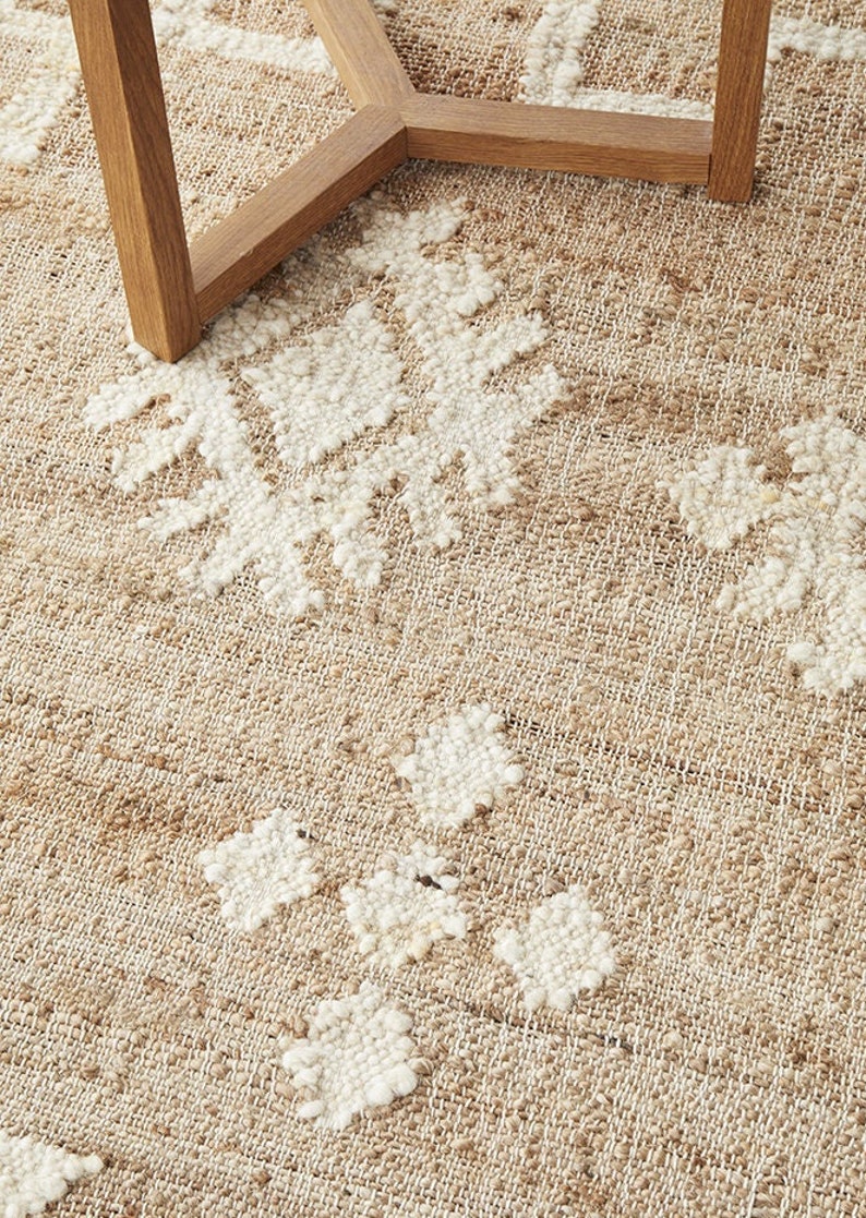 9x12 10x14 Jute Rug Ivory Flower Natural Jute High Quality Hand Woven Premium Quality Boho Style Rug Moroccan Nordic Rug Bohemian Decor Rug