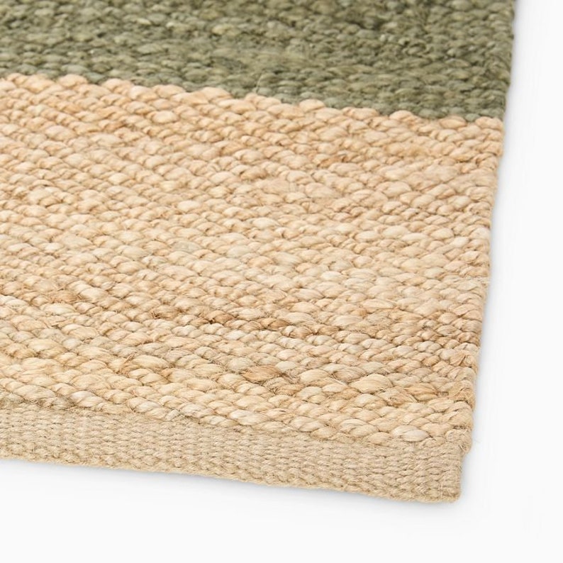 9x12 Handmade Green With Natural Hemp Jute Rungs-Extra Large Jute Rugs green Jute Rugs-Stripes jute Rug, Large Area Hemp Rug For Hallway Rug