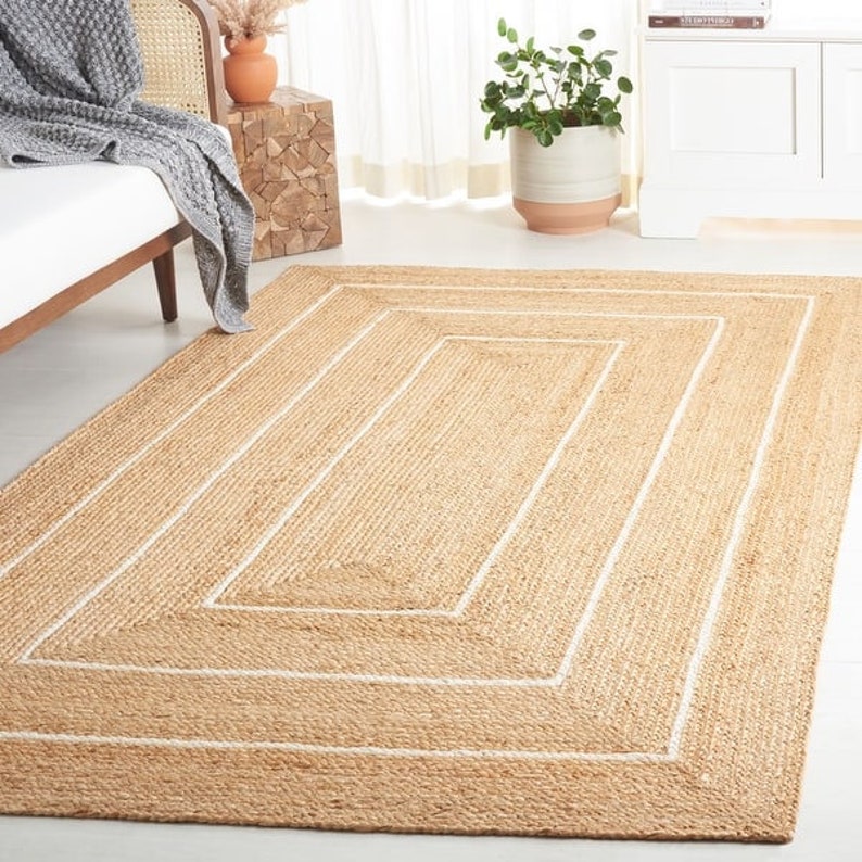 Natural Jute Braided Handmade Natural Jute Rectangle Rug Eco Friendly