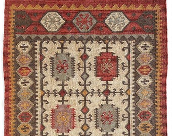 Handmade Large Kilim Rug, Handwoven, Wool and Jute Rug Handmade, Kilim Dhurrie Rug, Motifs, Oriental, Traditional Indian, Geometric, Turkish