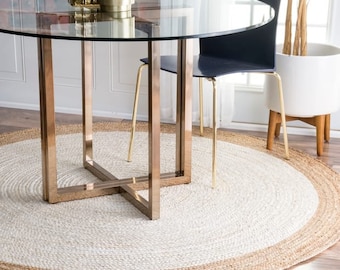 Braided Jute Round Rug: Rustic Boho Natural Fiber Area Carpet (Custom Size)