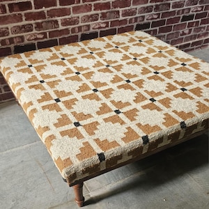Stolik kawowy Ottoman 42x42, kwadratowa tapicerowana ławka, podnóżek wejściowy, stolik boczny, siedzisko do sypialni, meble w stylu boho