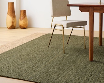 9x12 Handmade Green With Natural Hemp Jute Rungs-Extra Large Jute Rugs green Jute Rugs-Stripes jute Rug, Large Area Hemp Rug For Hallway Rug