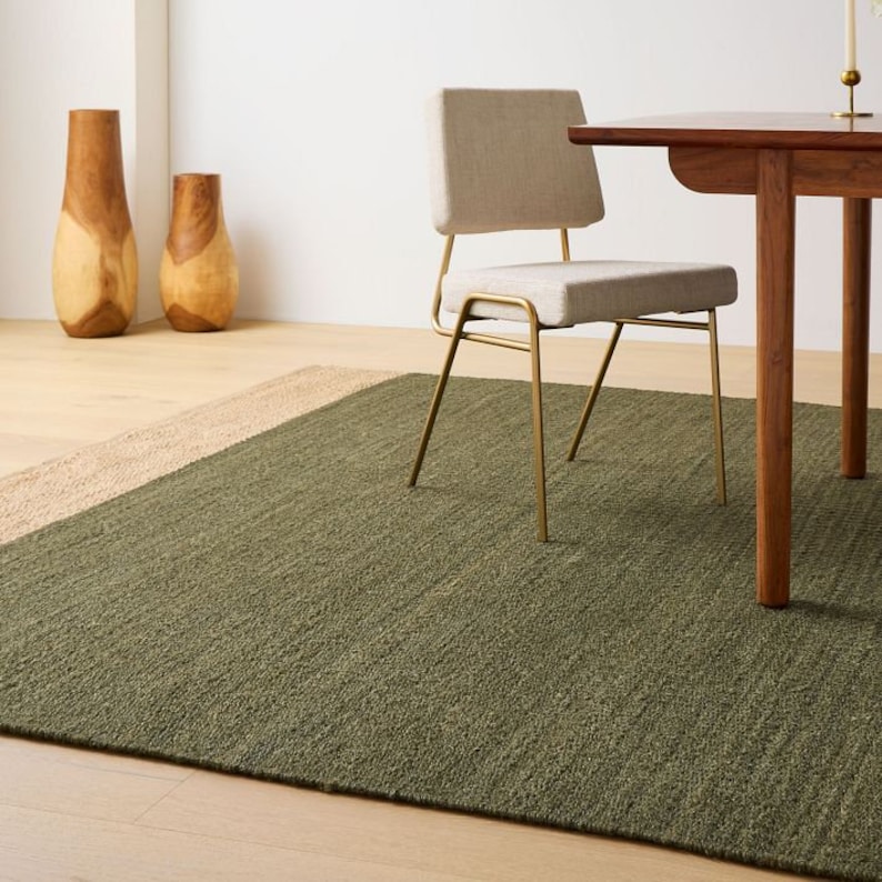 9x12 Handmade Green With Natural Hemp Jute Rungs-Extra Large Jute Rugs green Jute Rugs-Stripes jute Rug, Large Area Hemp Rug For Hallway Rug