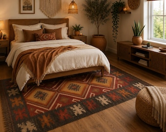 Kilim Rug, Handwoven, Wool and Jute Rug Handmade, Kilim Dhurrie Rug, Traditional Indian jute Area rug