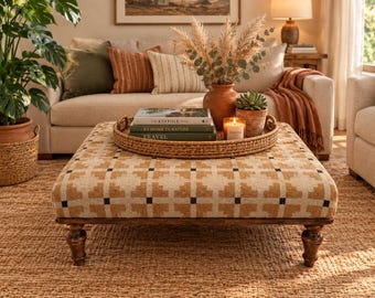Coffee Table Ottoman 42x42, Square Upholstered Bench, Entry Footstool, Side Table Bench, Bedroom Seat, Boho Decor Furniture