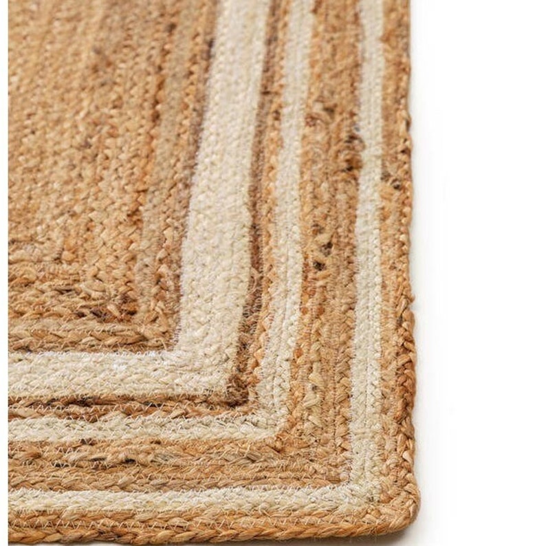 Black Handmade Jute Rug, Boho Living Room Rug, Natural Jute Rug, Square