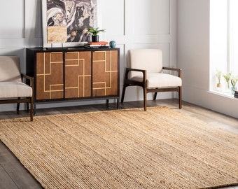 Natürlicher Juteteppich Boho Juteteppich Rechteckiger Juteteppich geflochtener großer Teppich Boho-Dekorteppich, Juteteppich, quadratischer Juteteppich Sondergröße