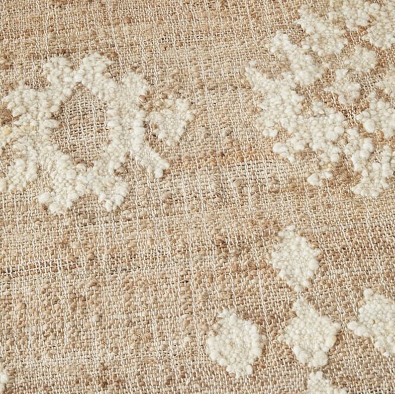 9x12 10x14 Jute Rug Ivory Flower Natural Jute High Quality Hand Woven Premium Quality Boho Style Rug Moroccan Nordic Rug Bohemian Decor Rug