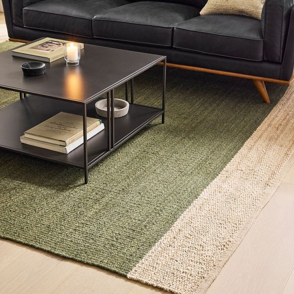 Fait main 9 x 12 vert avec des barreaux en jute de chanvre naturel-Tapis en jute extra larges Tapis en jute vert-Tapis en jute à rayures, grande surface en chanvre pour tapis de couloir