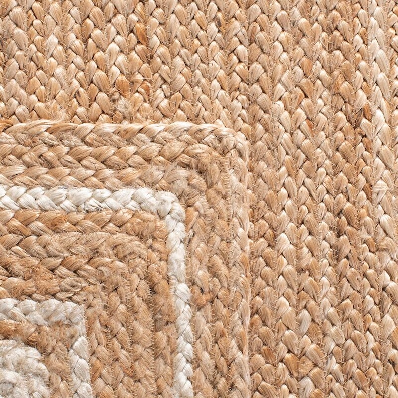 White bordered jute rug Handmade Natural jute Rug, Square Carpet, Rectangle Rug, jute area rug, Braided carpet,Bohemian rug ,jute Runner rug