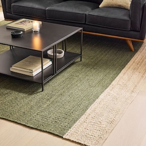 9x12 Handmade Green With Natural Hemp Jute Rungs-Extra Large Jute Rugs green Jute Rugs-Stripes jute Rug, Large Area Hemp Rug For Hallway Rug