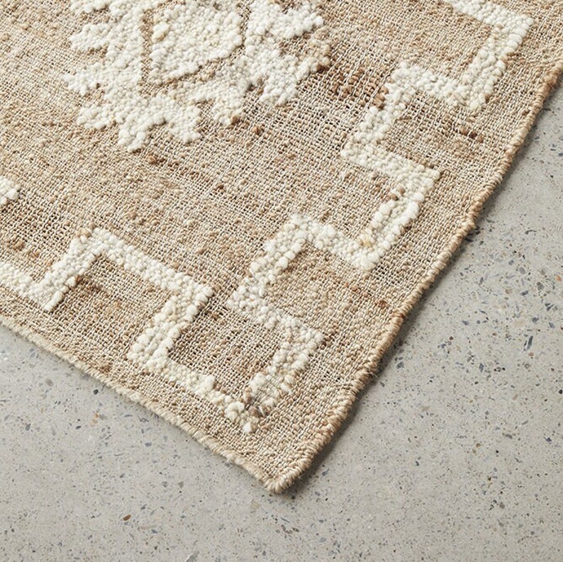 9x12 10x14 Jute Rug Ivory Flower Natural Jute High Quality Hand Woven Premium Quality Boho Style Rug Moroccan Nordic Rug Bohemian Decor Rug