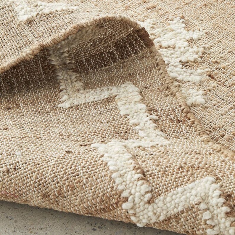 9x12 10x14 Jute Rug Ivory Flower Natural Jute High Quality Hand Woven Premium Quality Boho Style Rug Moroccan Nordic Rug Bohemian Decor Rug