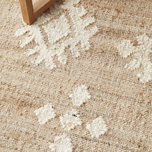 9x12 10x14 Jute Rug Ivory Flower Natural Jute High Quality Hand Woven Premium Quality Boho Style Rug Moroccan Nordic Rug Bohemian Decor Rug