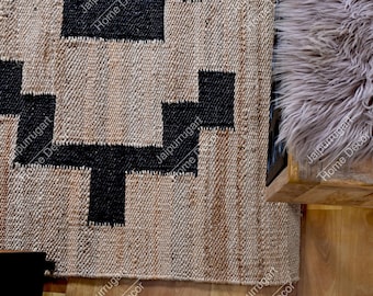 Natural jute rug 7 x 12 ft for kitchen: Handmade jute solid beige rug, Eco friendly and Pure vegan rug, Entryway doormats jute carpets