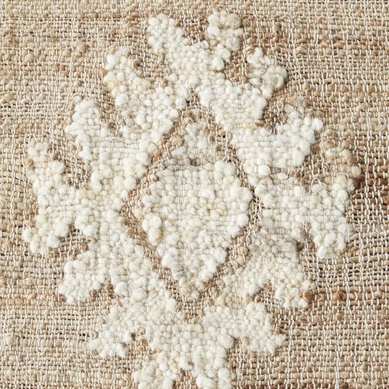 9x12 10x14 Jute Rug Ivory Flower Natural Jute High Quality Hand Woven Premium Quality Boho Style Rug Moroccan Nordic Rug Bohemian Decor Rug
