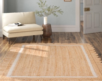 Natural Scalloped Jute Rug, Scallop pattern Rug, Natural Jute Rug,Hand braided Rug, Area Rug, Handwoven Jute Rug, Custom Rug, Decorative Rug