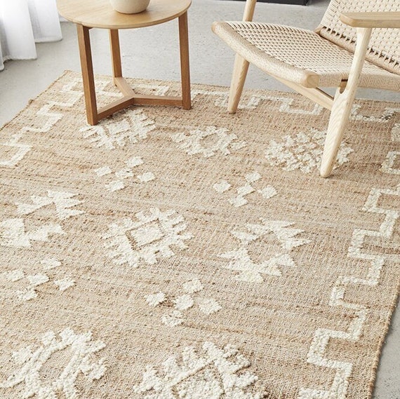9x12 10x14 Jute Rug Ivory Flower Natural Jute High Quality Hand Woven Premium Quality Boho Style Rug Moroccan Nordic Rug Bohemian Decor Rug