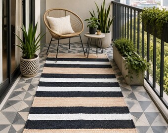 6x9, 8 x 10 ft  Black and White Hemp Jute Rugs-Extra Large Jute Rugs entryway Jute Rugs ,Solid jute Rug, Large Area Hemp For Hallway Carpet