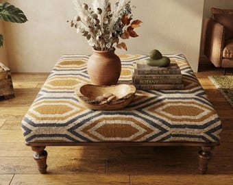 Coffee Table Ottoman 42x42, Square Upholstered Bench, Entry Footstool, Side Table Bench, Bedroom Seat, Boho Decor Furniture