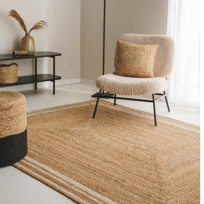 Black Handmade Jute Rug, Boho Living Room Rug, Natural Jute Rug, Square