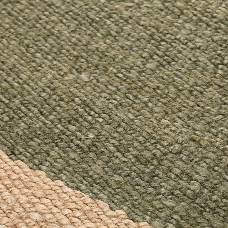 9x12 Handmade Green With Natural Hemp Jute Rungs-Extra Large Jute Rugs green Jute Rugs-Stripes jute Rug, Large Area Hemp Rug For Hallway Rug
