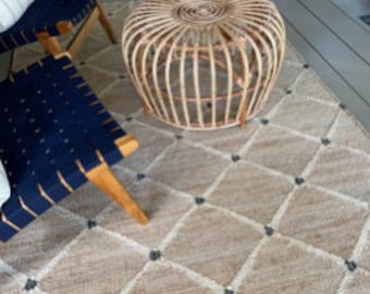 Handwoven Jute Kilim Rug – Geometric Boho Area Rug with Cotton Hand Woven Moroccan Nordic Rug Bohemian Decor Rug Cotton jute rug ,9x12 10x14